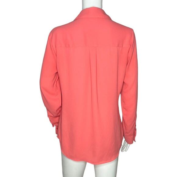 Express Shirt Womens Small Coral Pink Chiffon Portofino Office Business Casual - Picture 4 of 7